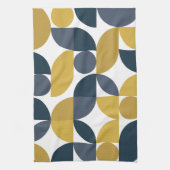 Abstracte Navy Mosterd Geometrische Patroon Theedoek (Verticaal)