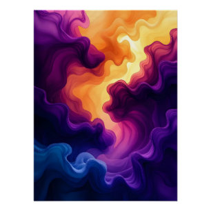 Abstracte Navy, Paarse & Gele Waterverf Art Perfect Poster