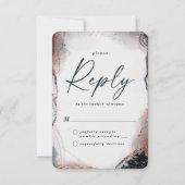 Abstracte Navy & Roos Gold Wedding RSVP Reply Kaar (Voorkant)