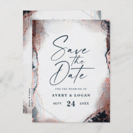 Abstracte Navy & Roos Gold Wedding Save The Date Aankondigingskaart