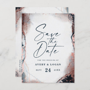 Abstracte Navy & Roos Gold Wedding Save The Date Aankondigingskaart