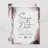 Abstracte Navy & Roos Gold Wedding Save The Date Aankondigingskaart (Voorkant / Achterkant)
