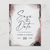 Abstracte Navy & Roos Gold Wedding Save The Date Aankondigingskaart (Voorkant)