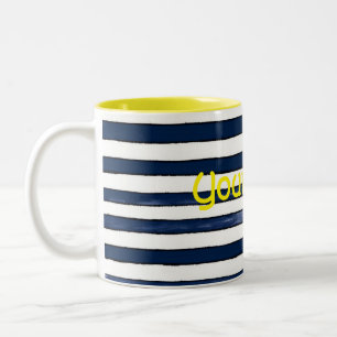 Abstracte Navy Stripes Naadloos Patroon Tweekleurige Koffiemok