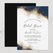 Abstracte Navy Waterverf Bruiloftsuitnodiging Kaart (Voorkant / Achterkant)