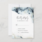 Abstracte Navy Waterverf Simple RSVP-kaart RSVP Kaartje (Voorkant)