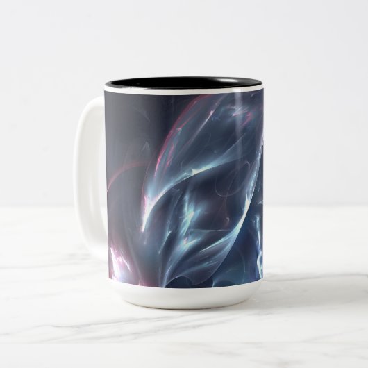 Abstracte nebula Blue en Paars Tweekleurige Koffiemok (Voorkant links)