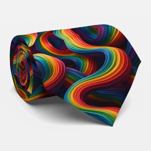 Abstracte Nekband met Regenboog Lint Stropdas (Opgerold)