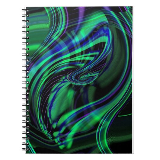 Abstracte Neon Aqua N Blue Waves Notitieboek (Voorkant)