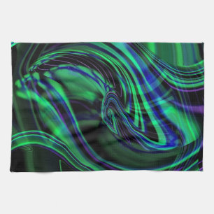 Abstracte Neon Aqua N Blue Waves Theedoek