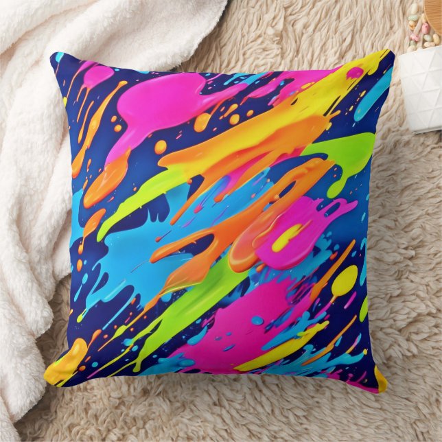 Abstracte Neon Brushstrokes Splash Art Kussen (Deken)