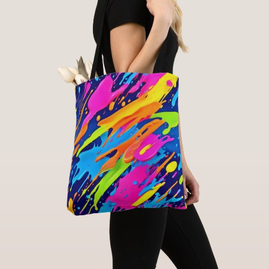 Abstracte Neon Brushstrokes Splash Art Tote Bag (Dichtbij)