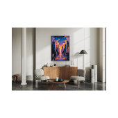 Abstracte Neon City Skyline Sunset Glow Digitale K Foto Afdruk