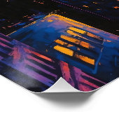 Abstracte Neon City Skyline Sunset Glow Digitale K Perfect Poster (Hoek)