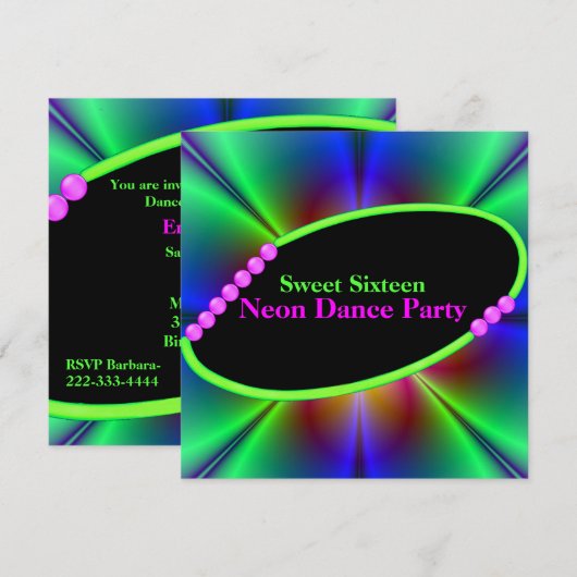 Abstracte Neon Custom Party Invitation Kaart (Voorkant / Achterkant)