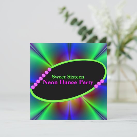 Abstracte Neon Custom Party Invitation Kaart (Staand voorkant)