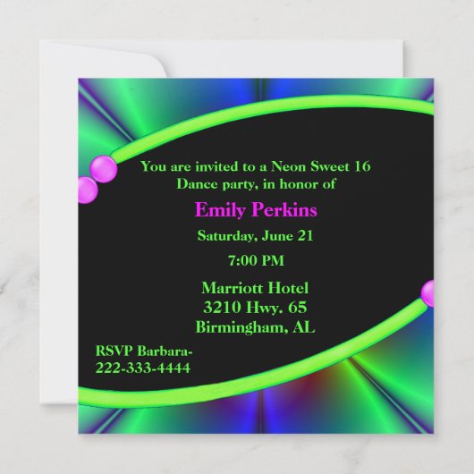 Abstracte Neon Custom Party Invitation Kaart (Achterkant)