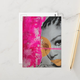 Abstracte Neon Liefdesdame Mixed Media Collage Briefkaart