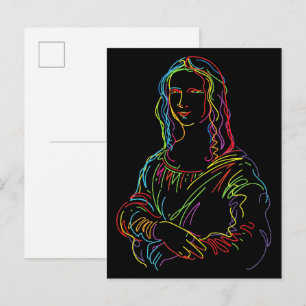 Abstracte Neon Mona Lisa Lijnkunst Briefkaart