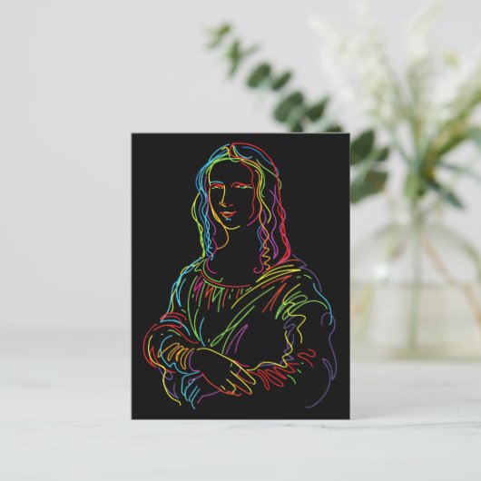 Abstracte Neon Mona Lisa Lijnkunst Briefkaart (Staand voorkant)
