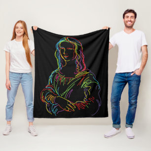 Abstracte Neon Mona Lisa Lijnkunst Fleece Deken