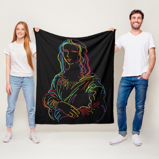 Abstracte Neon Mona Lisa Lijnkunst Fleece Deken (In situ)