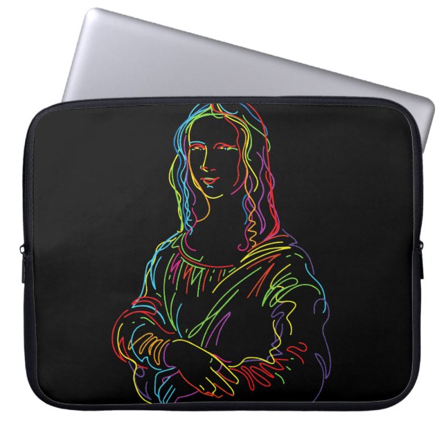 Abstracte Neon Mona Lisa Lijnkunst Laptop Sleeve (Voorkant)