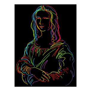 Abstracte Neon Mona Lisa Lijnkunst Perfect Poster
