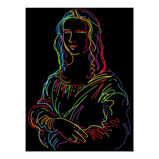 Abstracte Neon Mona Lisa Lijnkunst Perfect Poster (Voorkant)