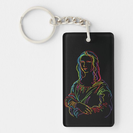 Abstracte Neon Mona Lisa Lijnkunst Sleutelhanger (Voorkant)