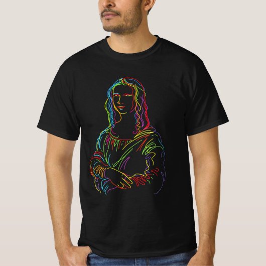 Abstracte Neon Mona Lisa Lijnkunst T-shirt (Voorkant)