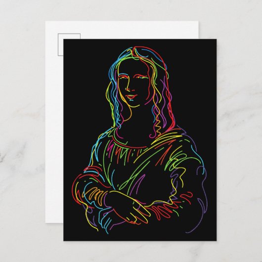 Abstracte Neon Mona Lisa Line Art Briefkaart (Voorkant / Achterkant)