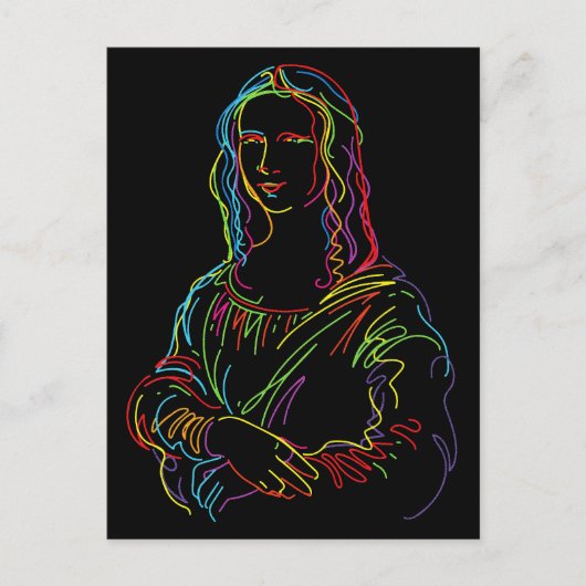 Abstracte Neon Mona Lisa Line Art Briefkaart (Voorkant)