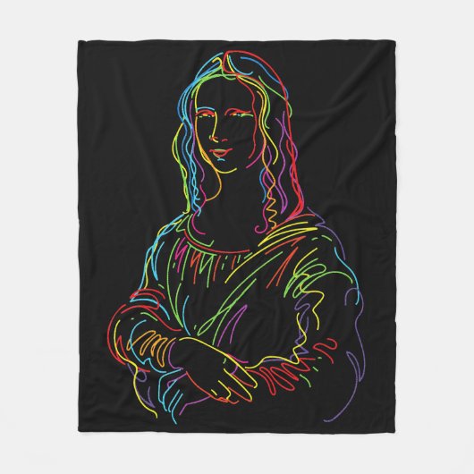 Abstracte Neon Mona Lisa Line Art Fleece Deken (Voorkant)