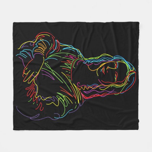 Abstracte Neon Mona Lisa Line Art Fleece Deken (Voorkant (Horizontaal))