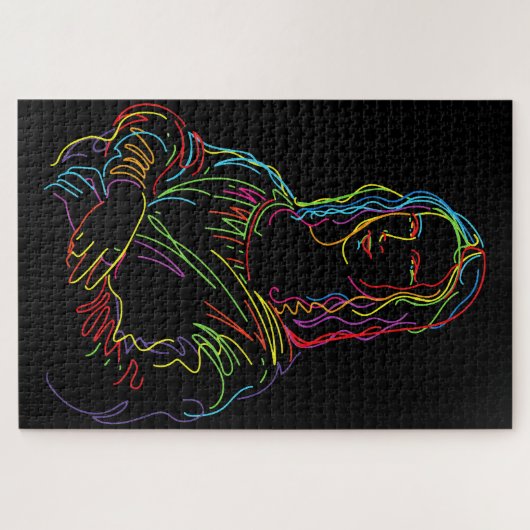 Abstracte Neon Mona Lisa Line Art Legpuzzel (Horizontaal)