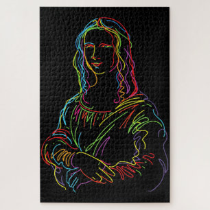 Abstracte Neon Mona Lisa Line Art Legpuzzel