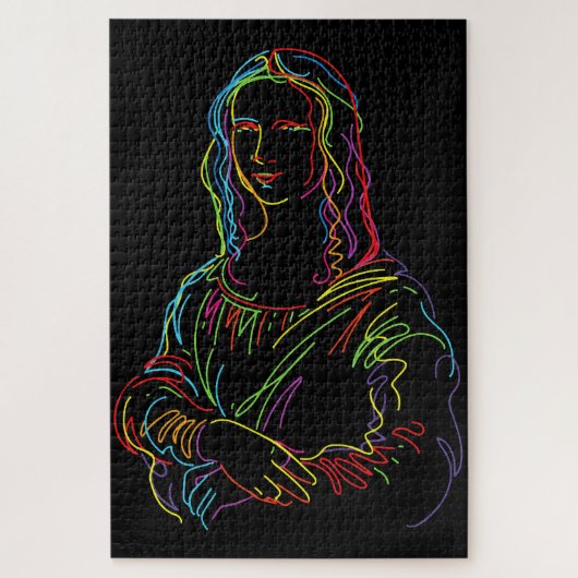 Abstracte Neon Mona Lisa Line Art Legpuzzel (Verticaal)
