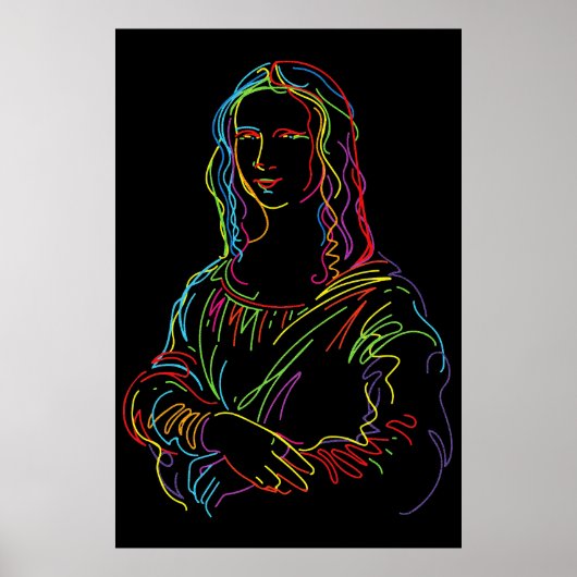 Abstracte Neon Mona Lisa Line Art Poster (Voorkant)