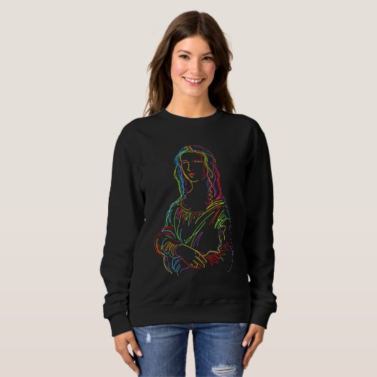 Abstracte Neon Mona Lisa Line Art Trui (Voorkant volledig)