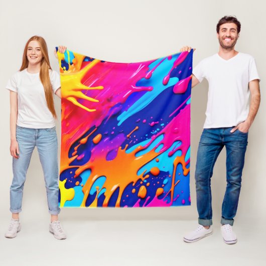 Abstracte Neon Paint Drip Design Fleece Deken (In situ)