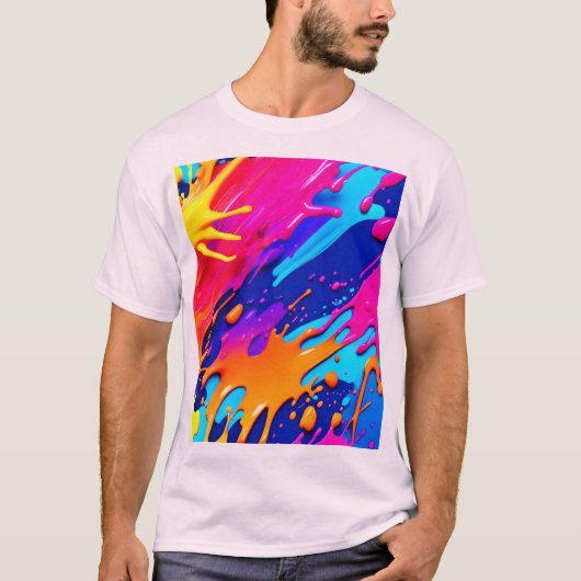 Abstracte Neon Paint Drip Design T-shirt (Voorkant)