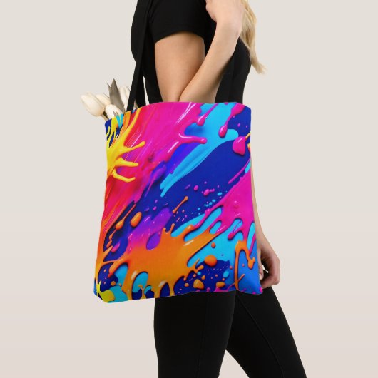 Abstracte Neon Paint Drip Design Tote Bag (Dichtbij)