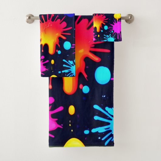 Abstracte Neon Paint Druppelillustratie Bad Handdoek (Insitu)