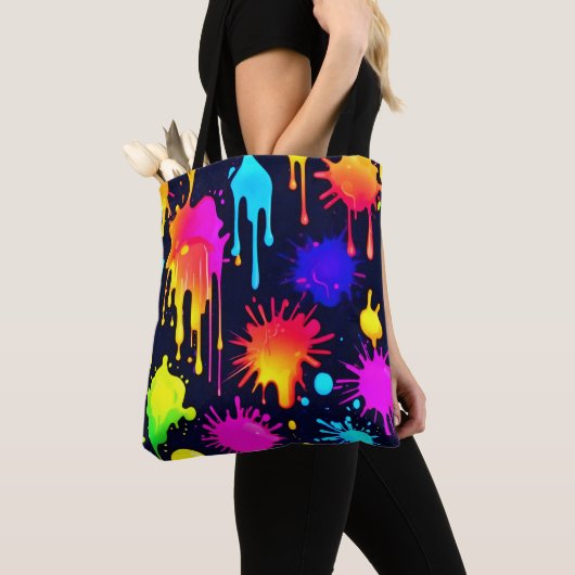 Abstracte Neon Paint Druppelillustratie Tote Bag (Dichtbij)