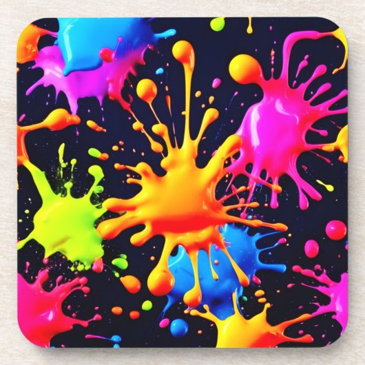 Abstracte Neon Paint Splash-illustraties Bier Onderzetter (Voorkant)