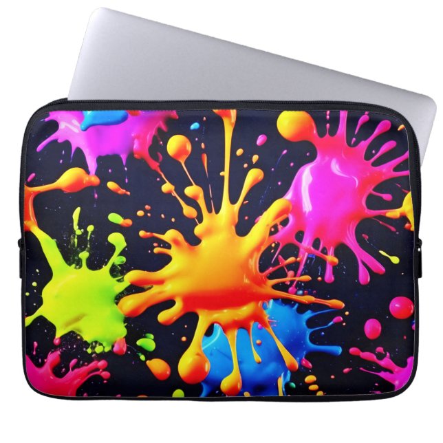 Abstracte Neon Paint Splash-illustraties Laptop Sleeve (Voorkant)