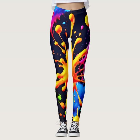Abstracte Neon Paint Splash-illustraties Leggings (Voorkant)