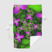 Abstracte Neon Pink Green Fractal Art Flowers Golfhanddoek (Insitu)