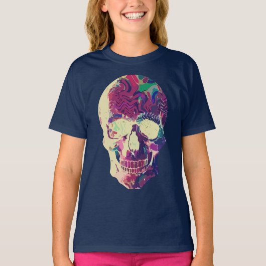 Abstracte Neon Schedel: Levendig Chaos T-shirt (Voorkant)